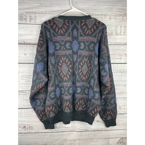 Jantzen Men’s Chunky Knit Sweater Aztec Medium Grandpa Vintage Geometric USA - Picture 2 of 7